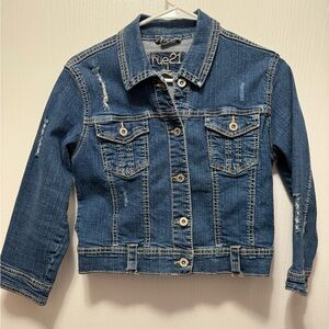 Rue21 Dark Blue Distressed Denim Jacket Junior Size Large